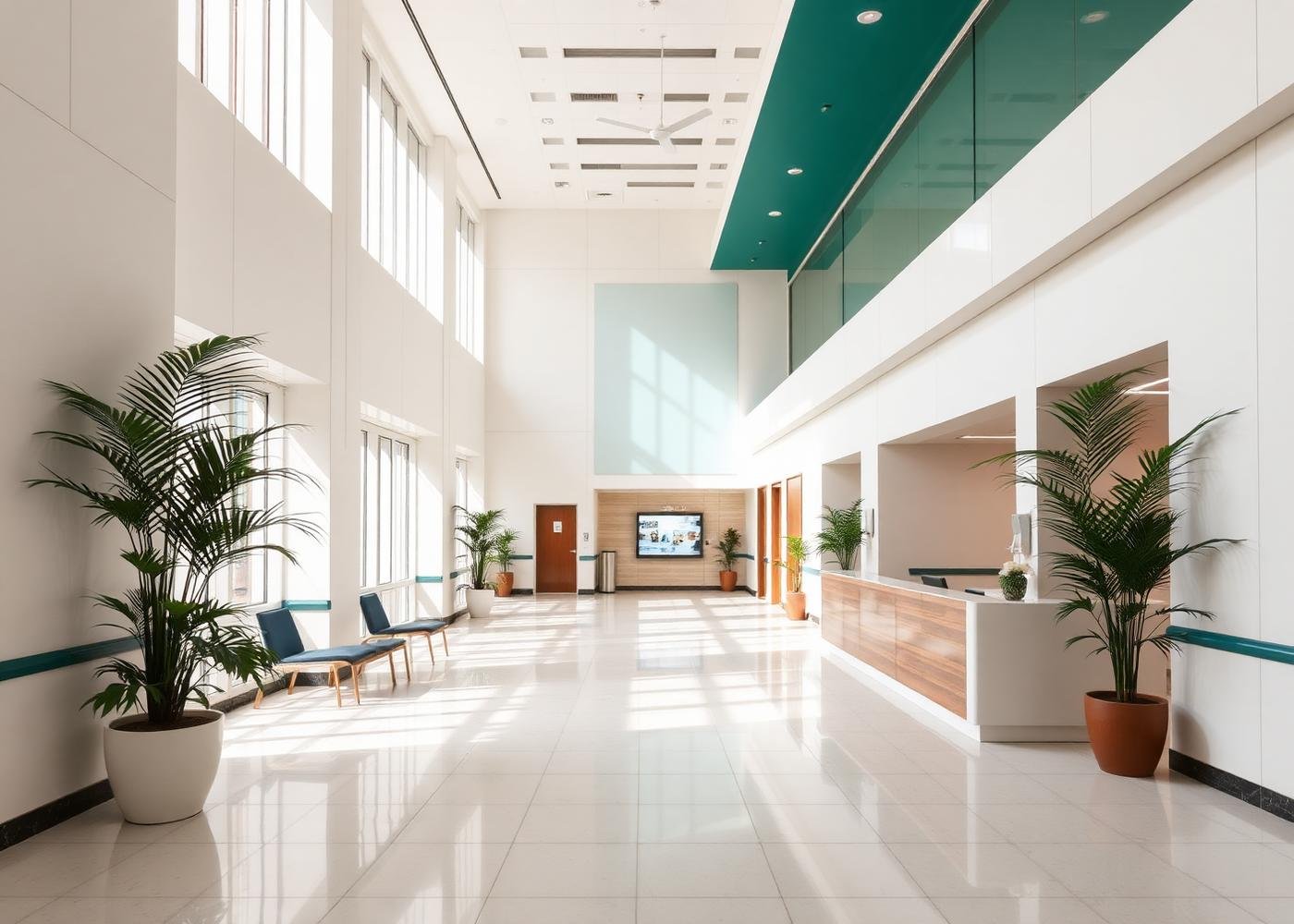 Bright, calm hospital interior at Al-Hayat Hospital, Belagavi